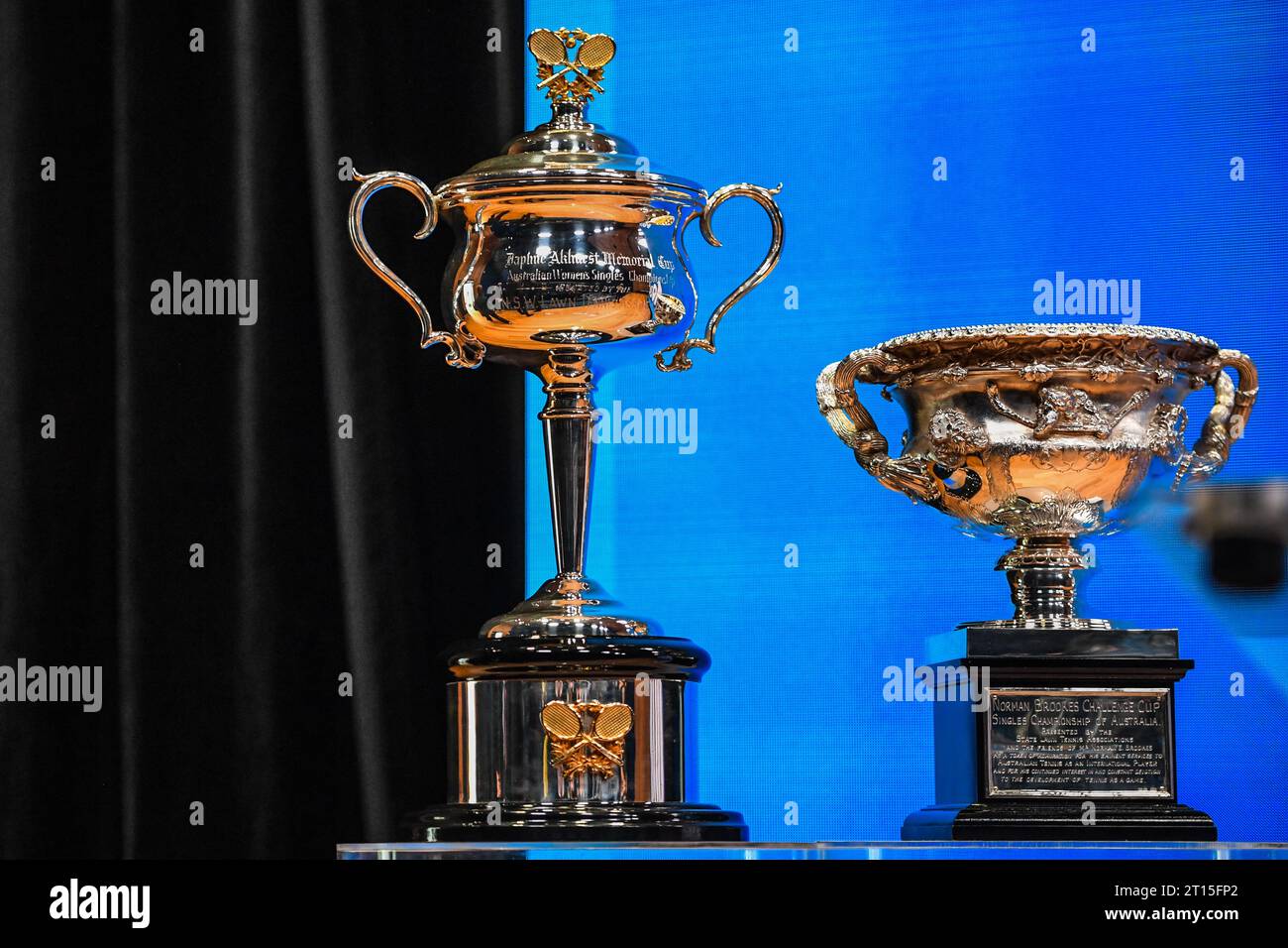 Melbourne, Australia. 11th Oct, 2023. Australian Open trophies
