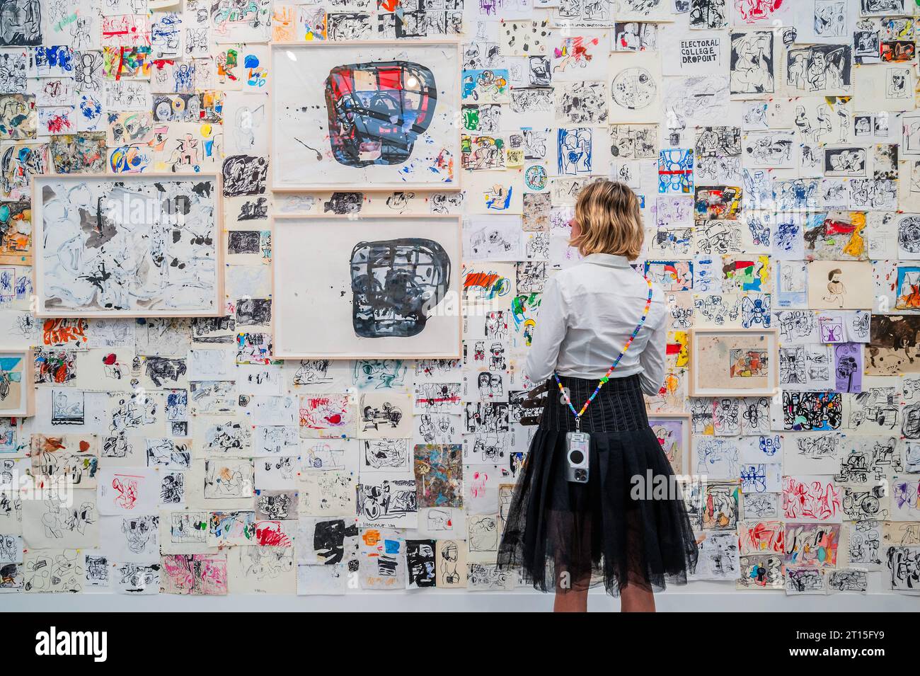 London, UK. 11th Oct, 2023. Studio wall Redux by Eddie Marinez on the Timothy Taylor stand - Frieze Art London 2023, Regents Park, London. The fair is open to the public 11-15 October. Credit: Guy Bell/Alamy Live News Stock Photo