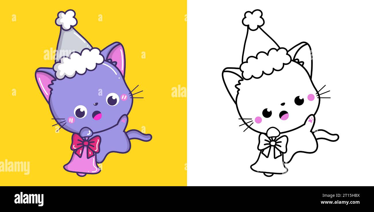 Cute Christmas Cat Clipart Illustration and Black and White. Funny Clip ...