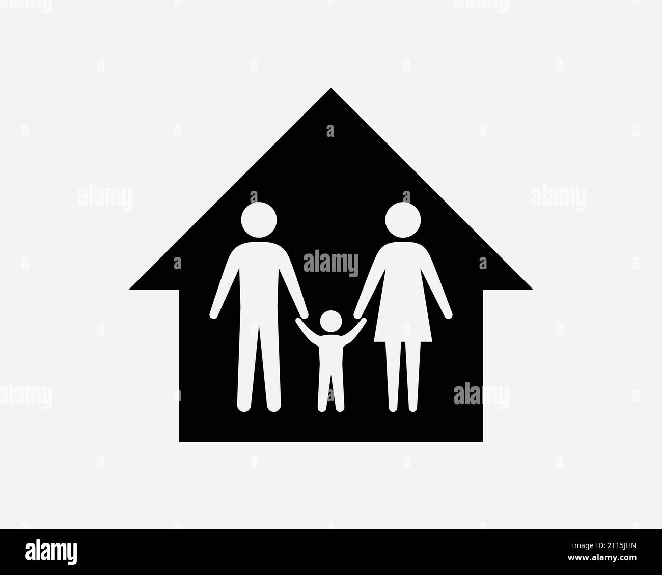 Family Home Icon House Parents Cild Mother Father Son Loving Unity Care Holding Hands Together Black White Shape Line Outline Sign Symbol EPS Vector Stock Vector