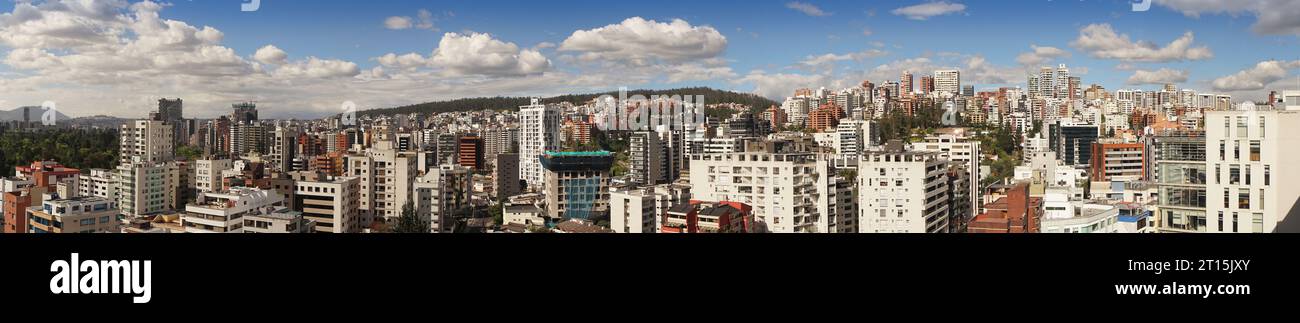 Panoramic view of the north central area of the city of Quito during a cloudy day. Ecuador Stock Photo