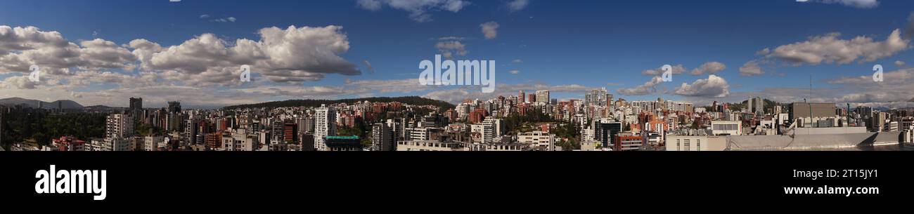 Panoramic view of the north central area of the city of Quito during a cloudy day. Ecuador Stock Photo