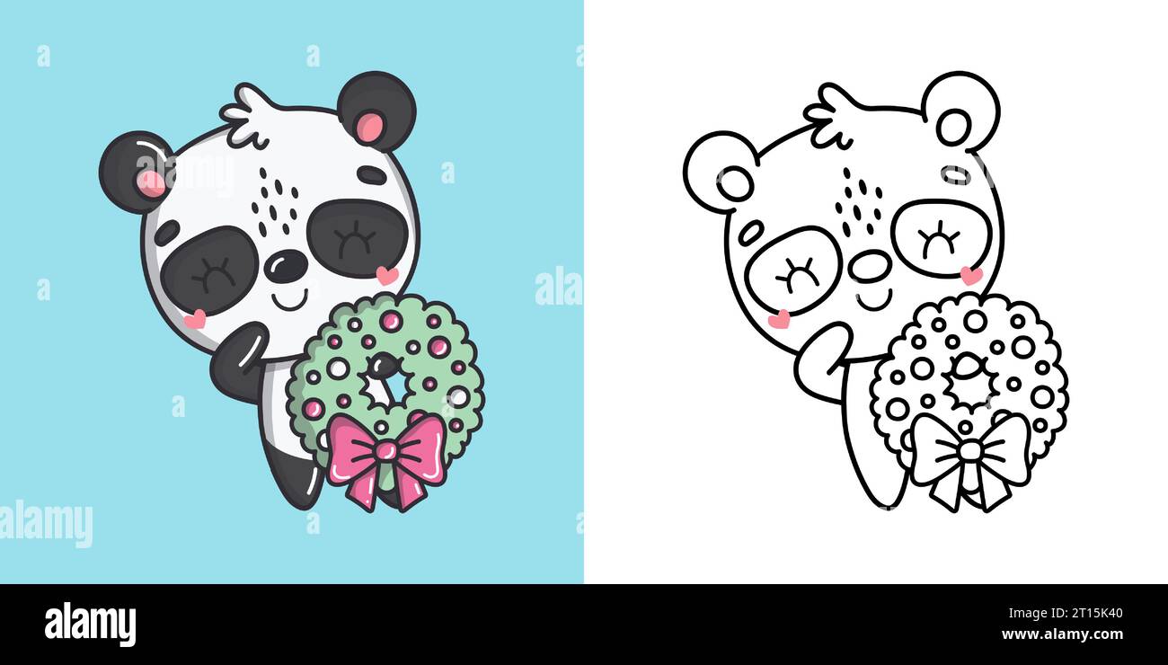 Cute Vector Xmas Panda Clipart for Coloring Page and Illustration
