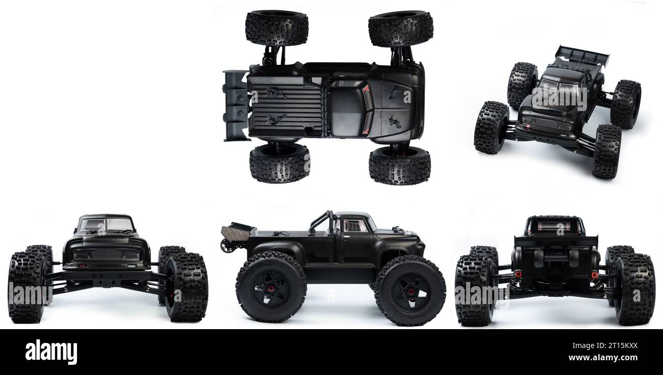 Black monster truck different view isolated on studio background Stock Photo