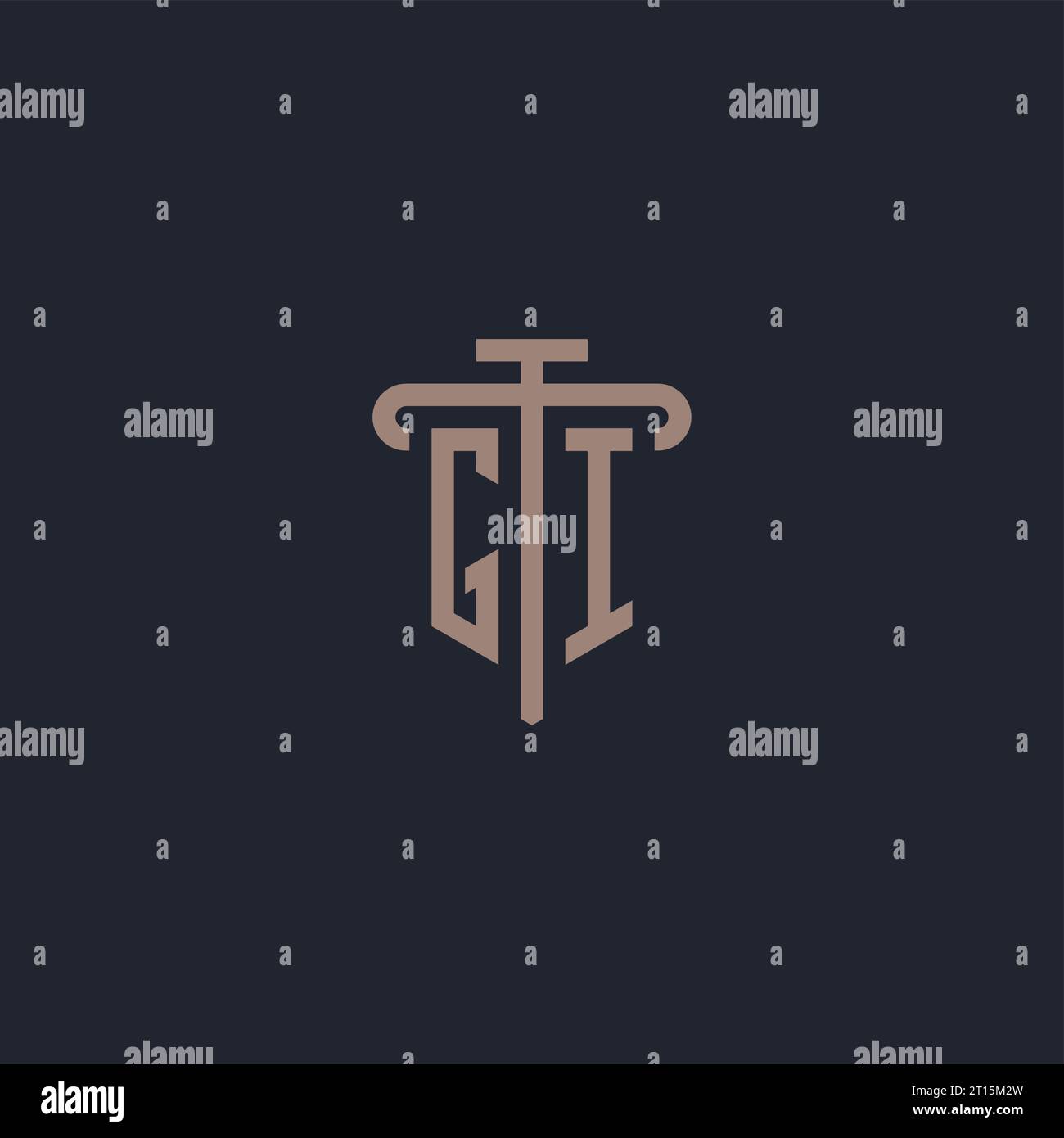 GI initial logo monogram with pillar icon design vector Stock Vector