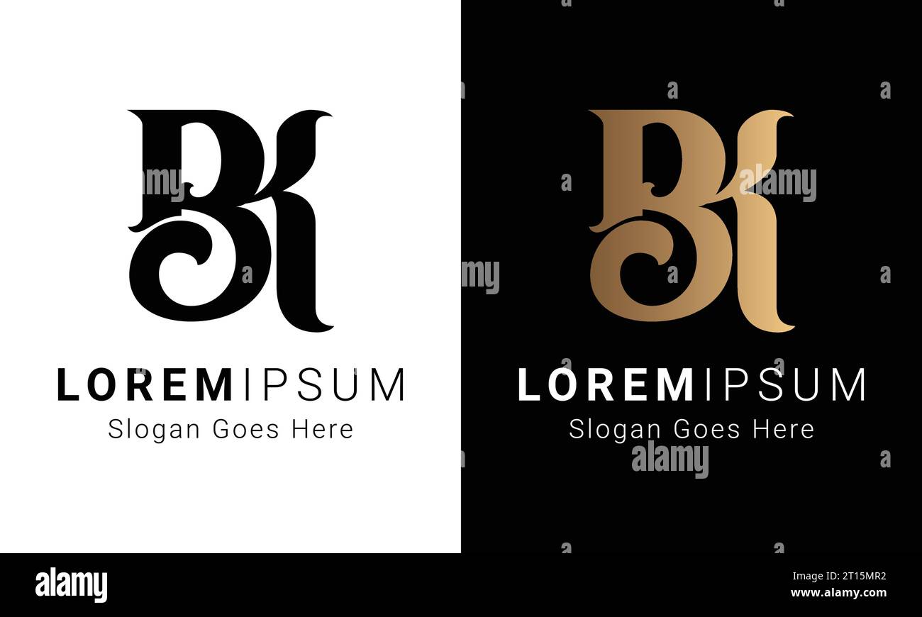 Luxury Initial BK or KB Monogram Text Letter Logo Design Stock Vector