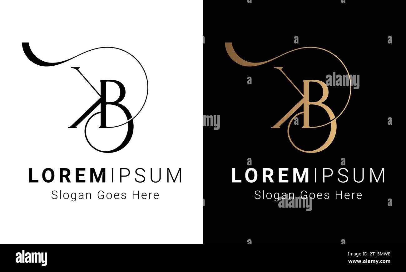 Luxury Initial BK or KB Monogram Text Letter Logo Design Stock Vector