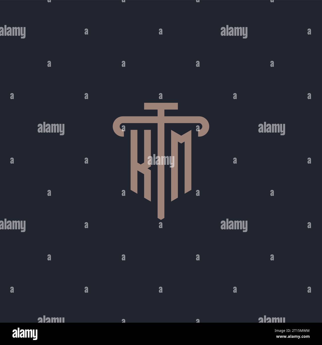 KM initial logo monogram with pillar icon design vector Stock Vector