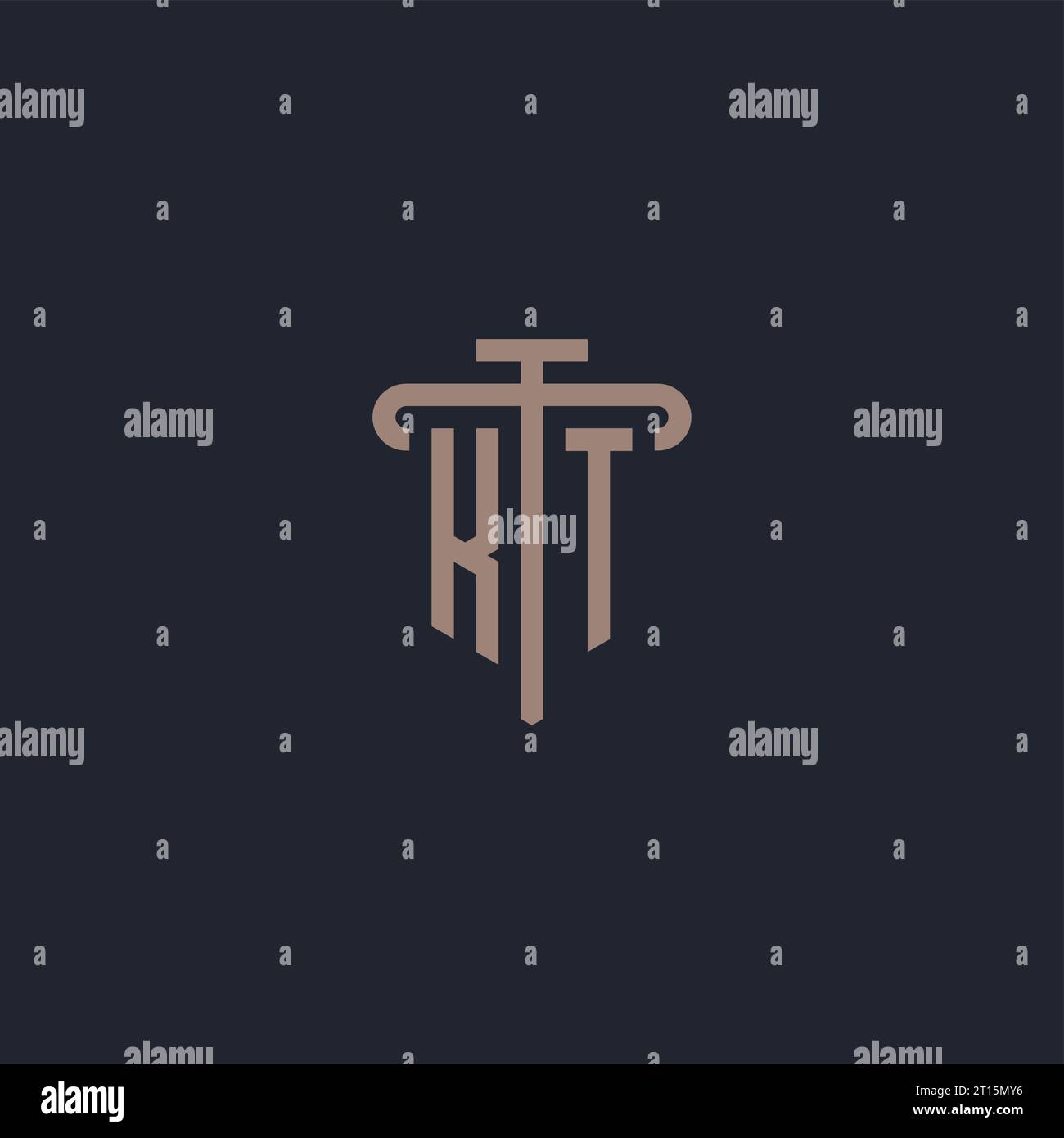KT initial logo monogram with pillar icon design vector Stock Vector