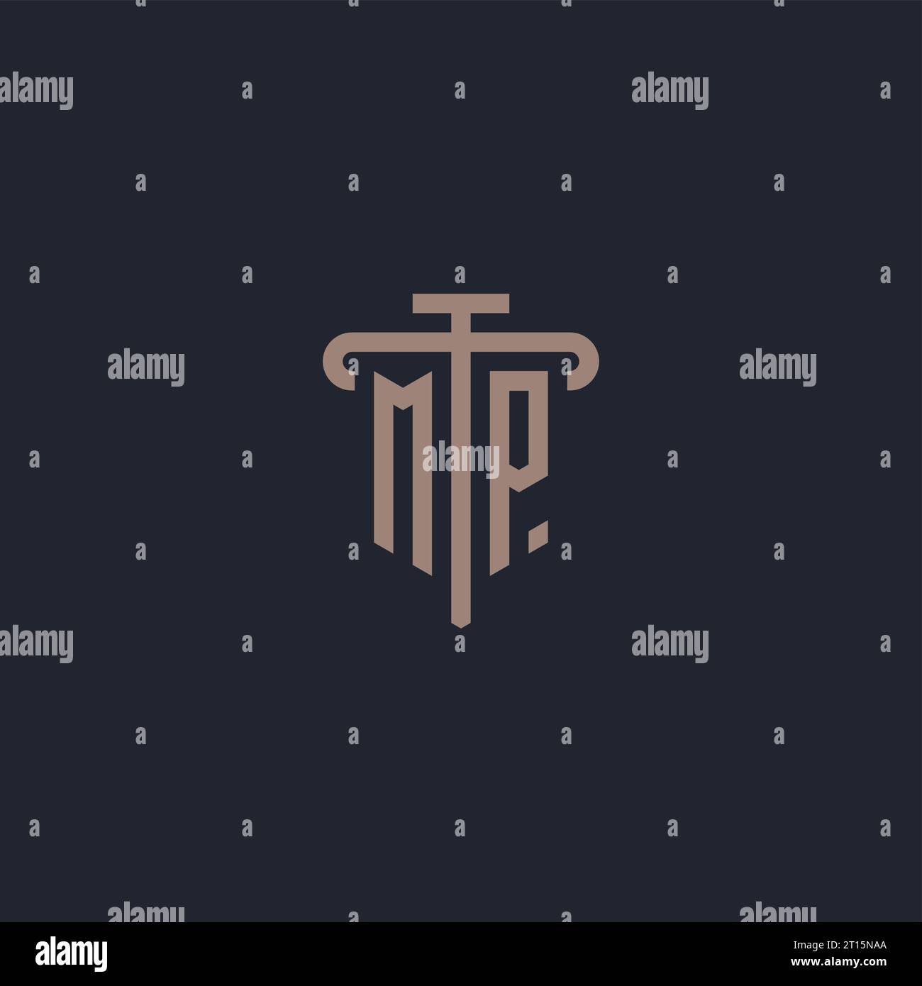 MP initial logo monogram with pillar icon design vector Stock Vector