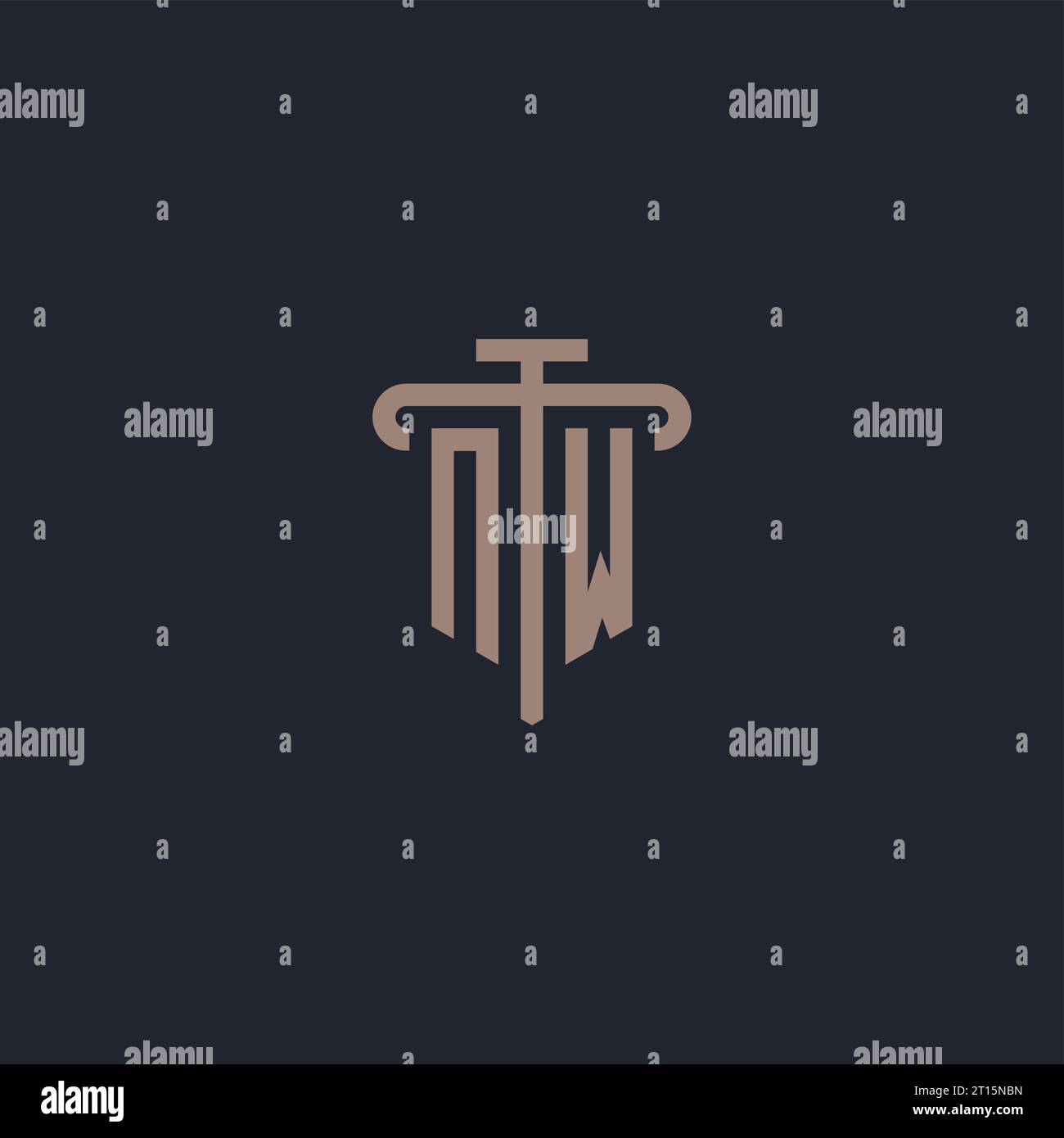 NW initial logo monogram with pillar icon design vector Stock Vector