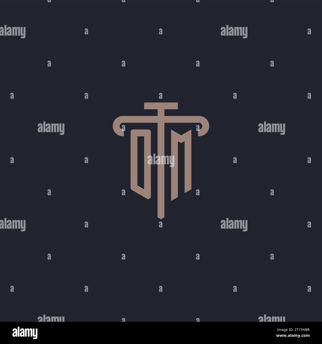 OM initial logo monogram with pillar icon design vector Stock Vector