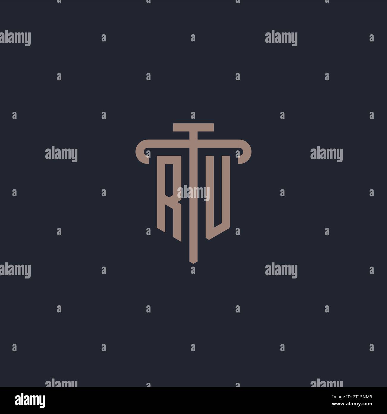 RU initial logo monogram with pillar icon design vector Stock Vector