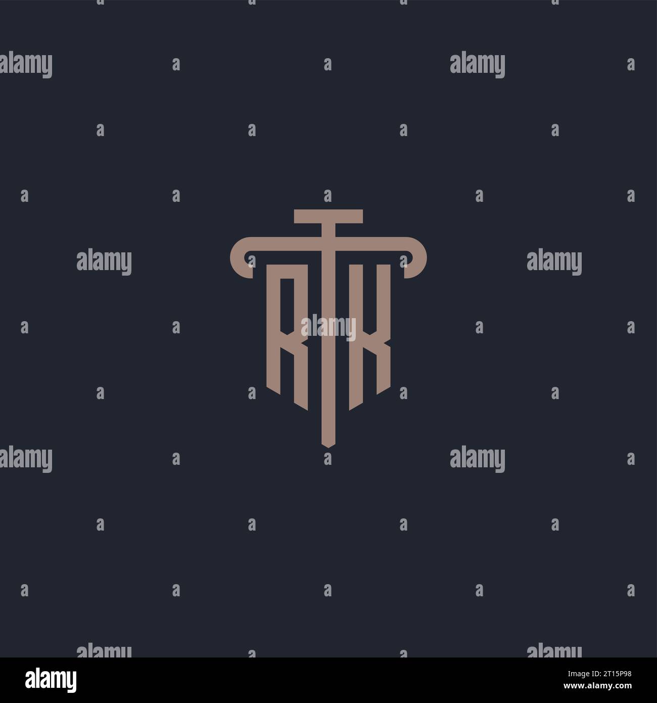 RK initial logo monogram with pillar icon design vector Stock Vector