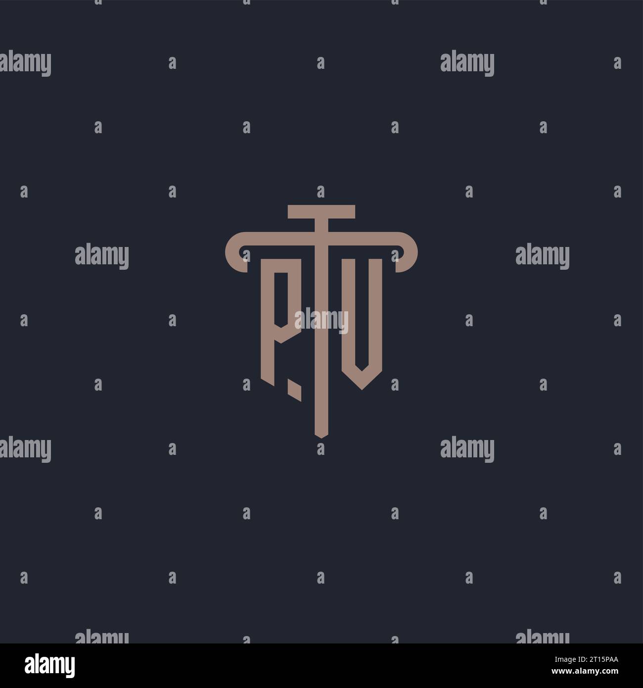 PV initial logo monogram with pillar icon design vector Stock Vector