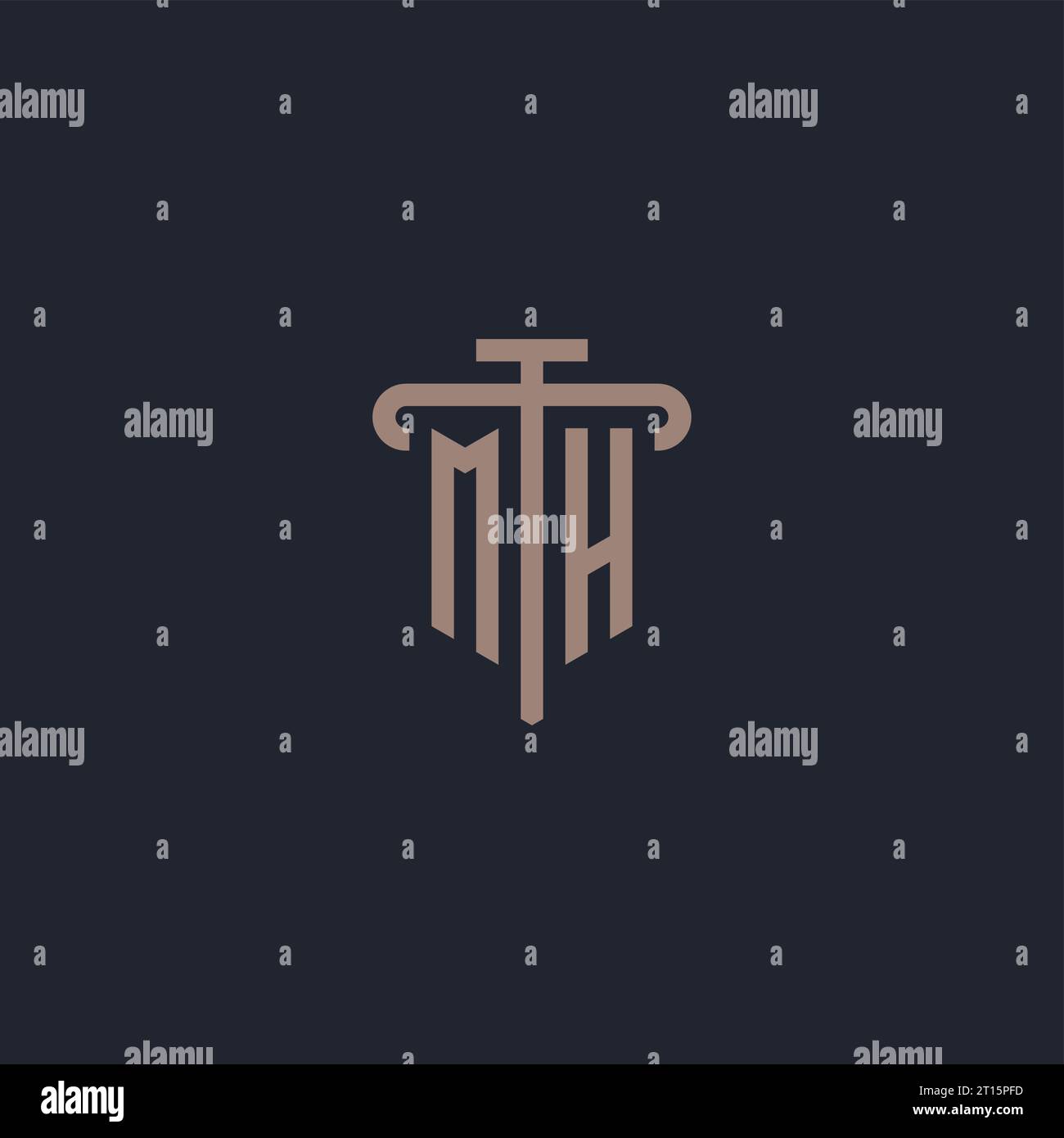 MH initial logo monogram with pillar icon design vector Stock Vector