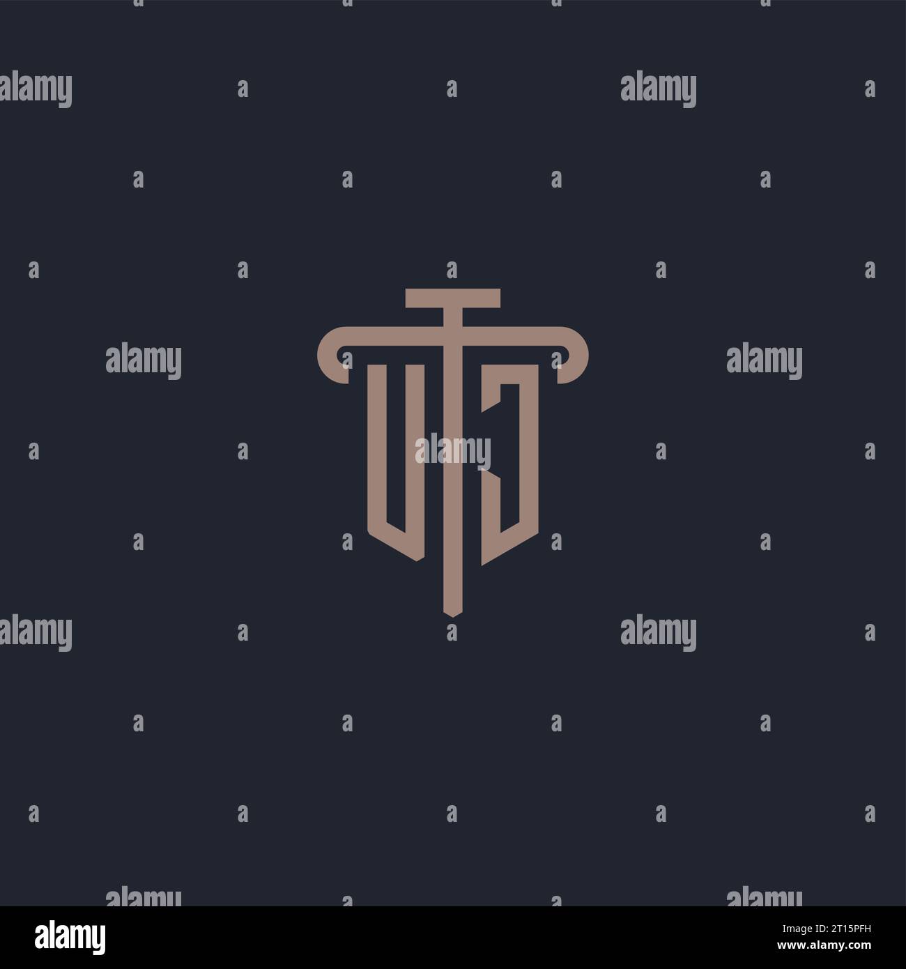 UJ initial logo monogram with pillar icon design vector Stock Vector
