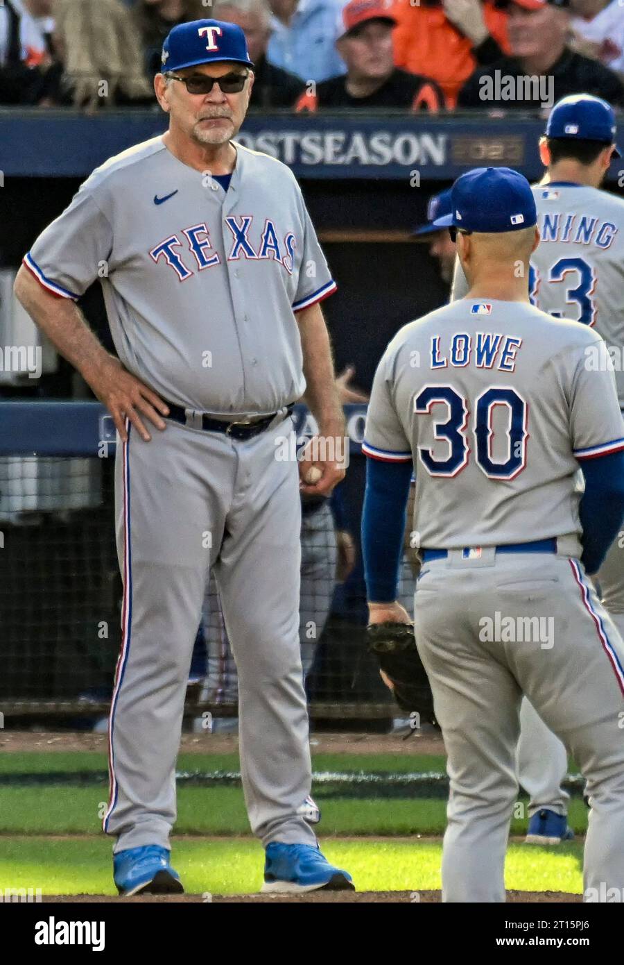 BALTIMORE, MD - October 07: Texas Rangers manager Bruce Bochy (15) in ...