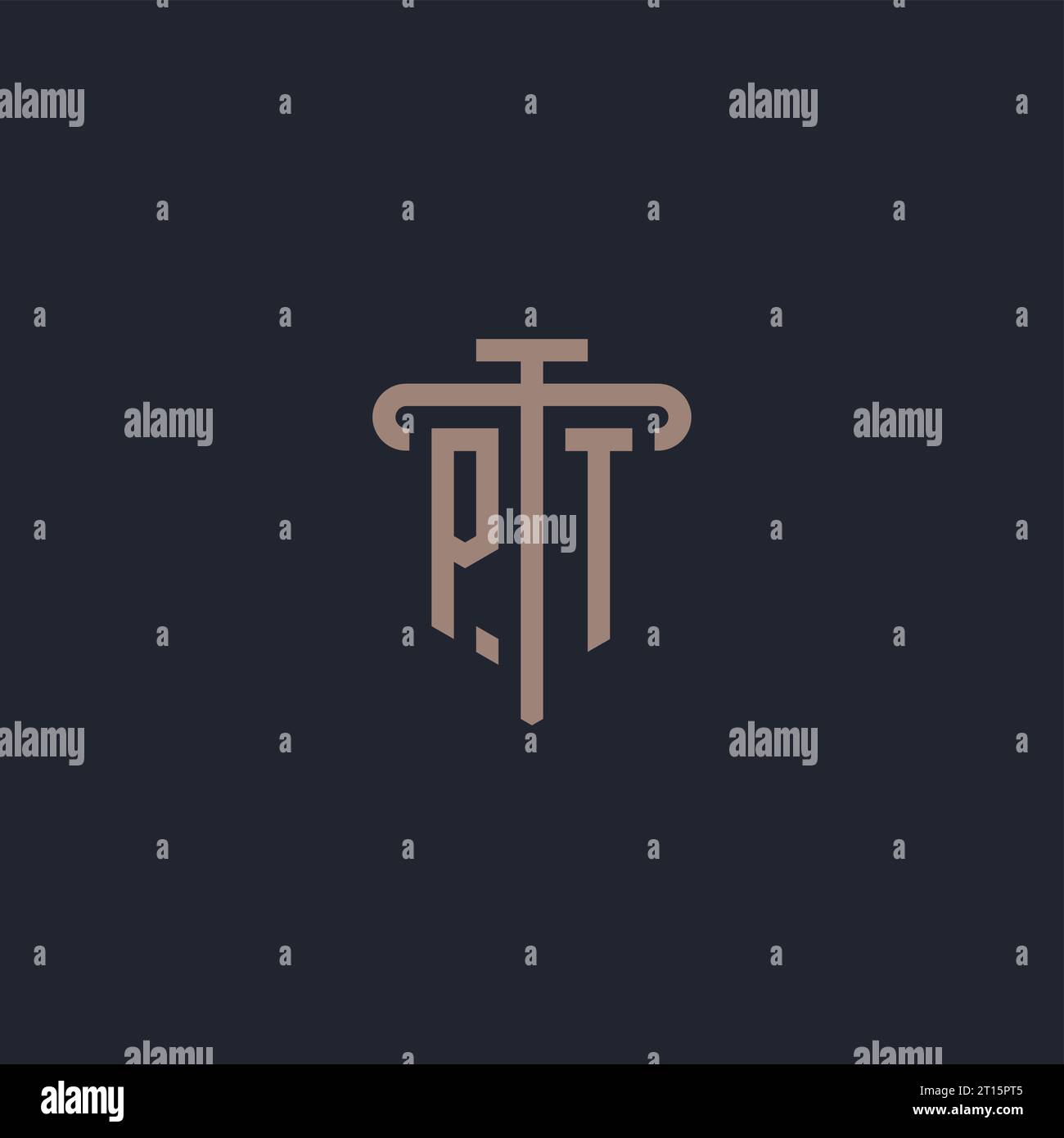 PT initial logo monogram with pillar icon design vector Stock Vector