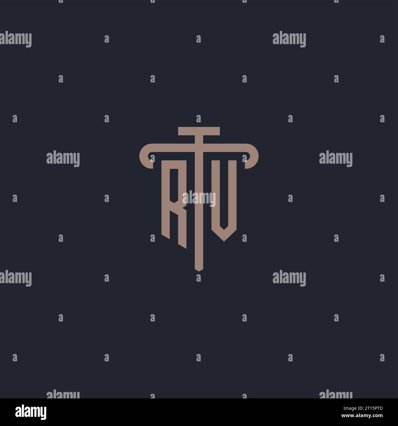 RV initial logo monogram with pillar icon design vector Stock Vector