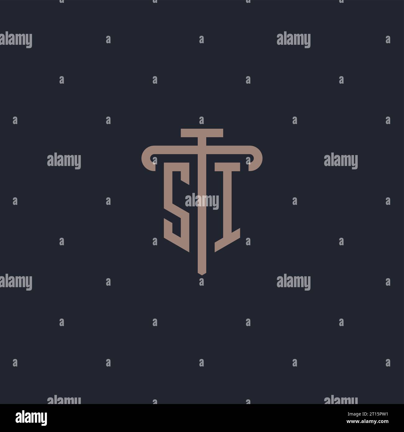 SI initial logo monogram with pillar icon design vector Stock Vector
