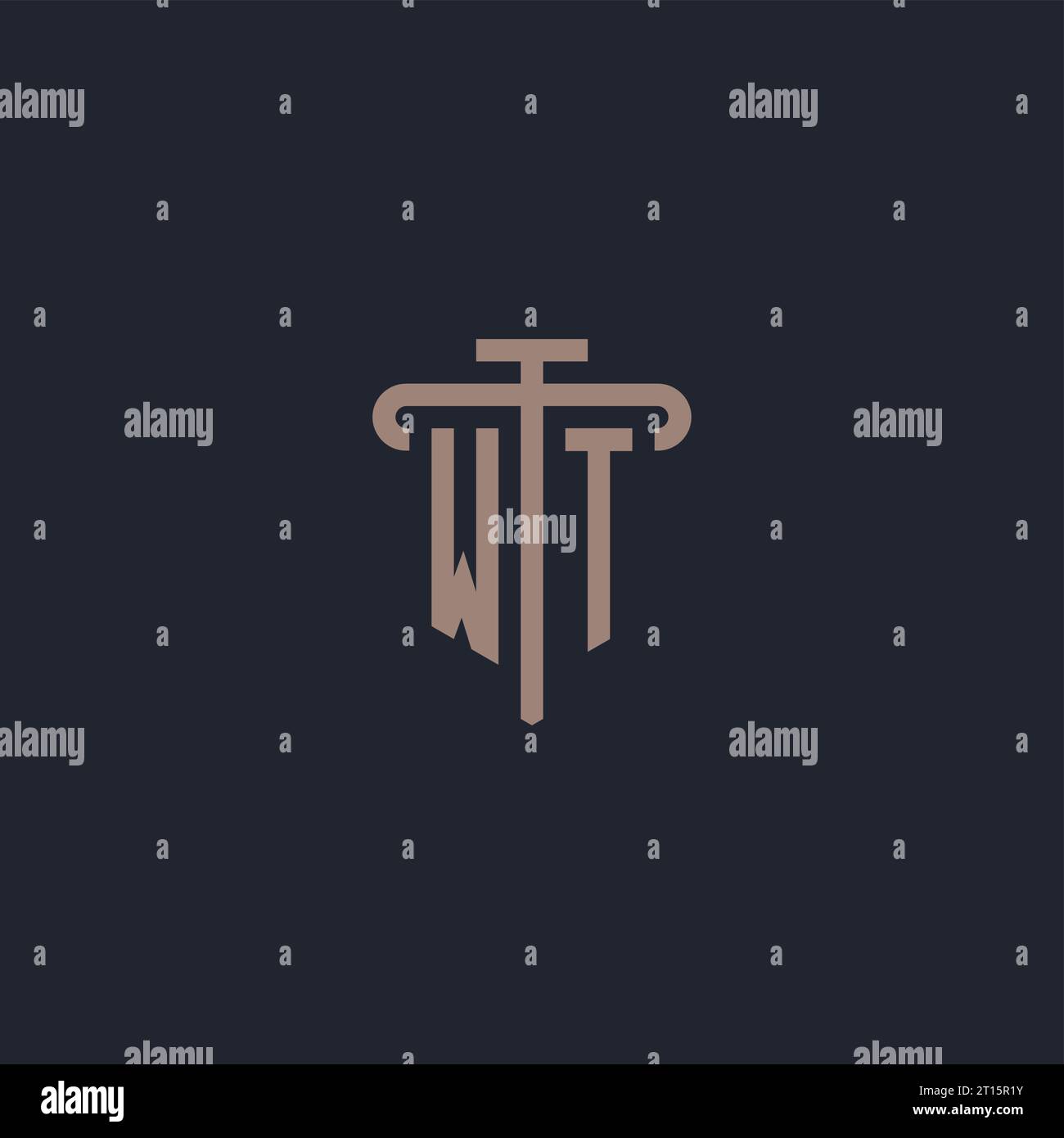 WT initial logo monogram with pillar icon design vector Stock Vector