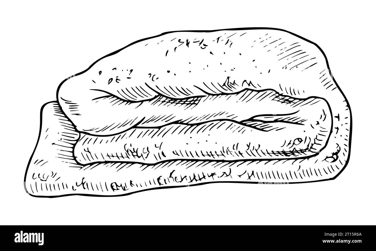 Folded white cotton Towel on isolated background. Hand drawn vector