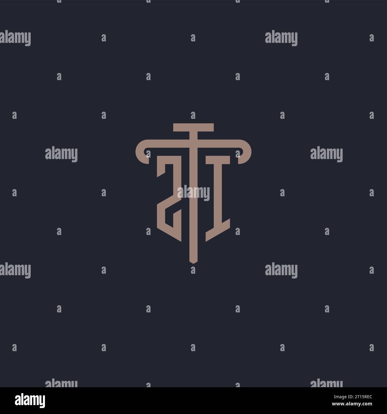 ZI initial logo monogram with pillar icon design vector Stock Vector