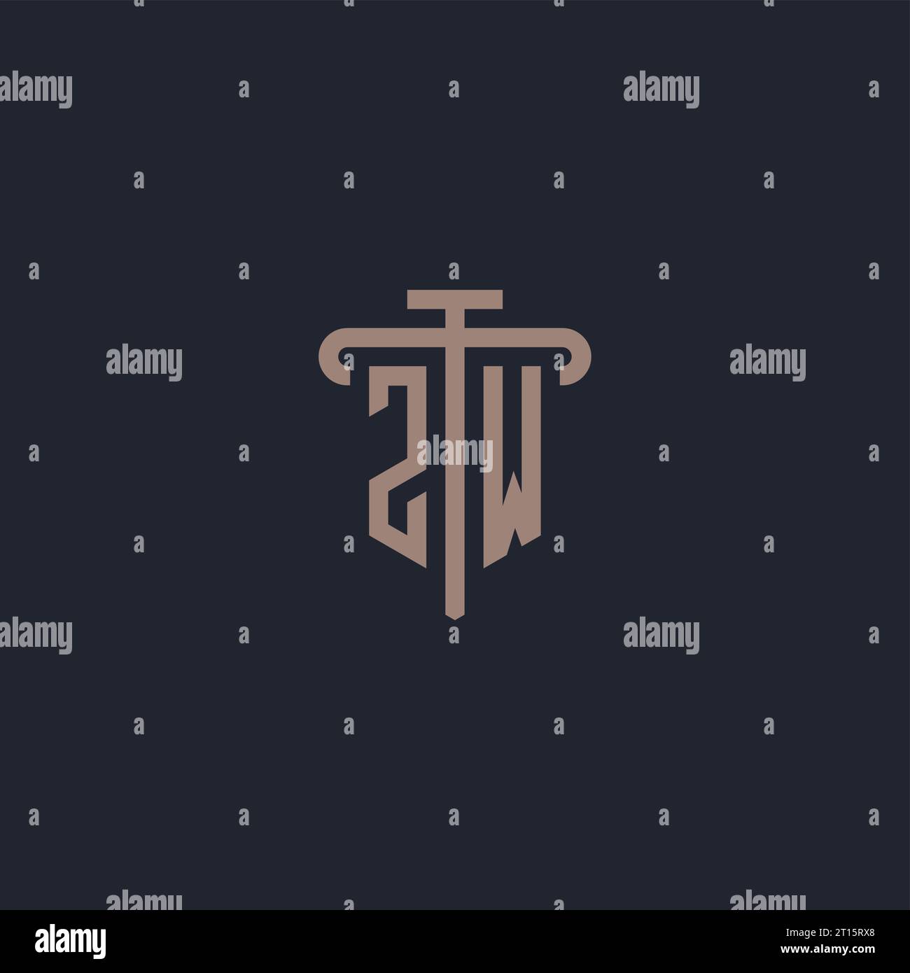 ZW initial logo monogram with pillar icon design vector Stock Vector