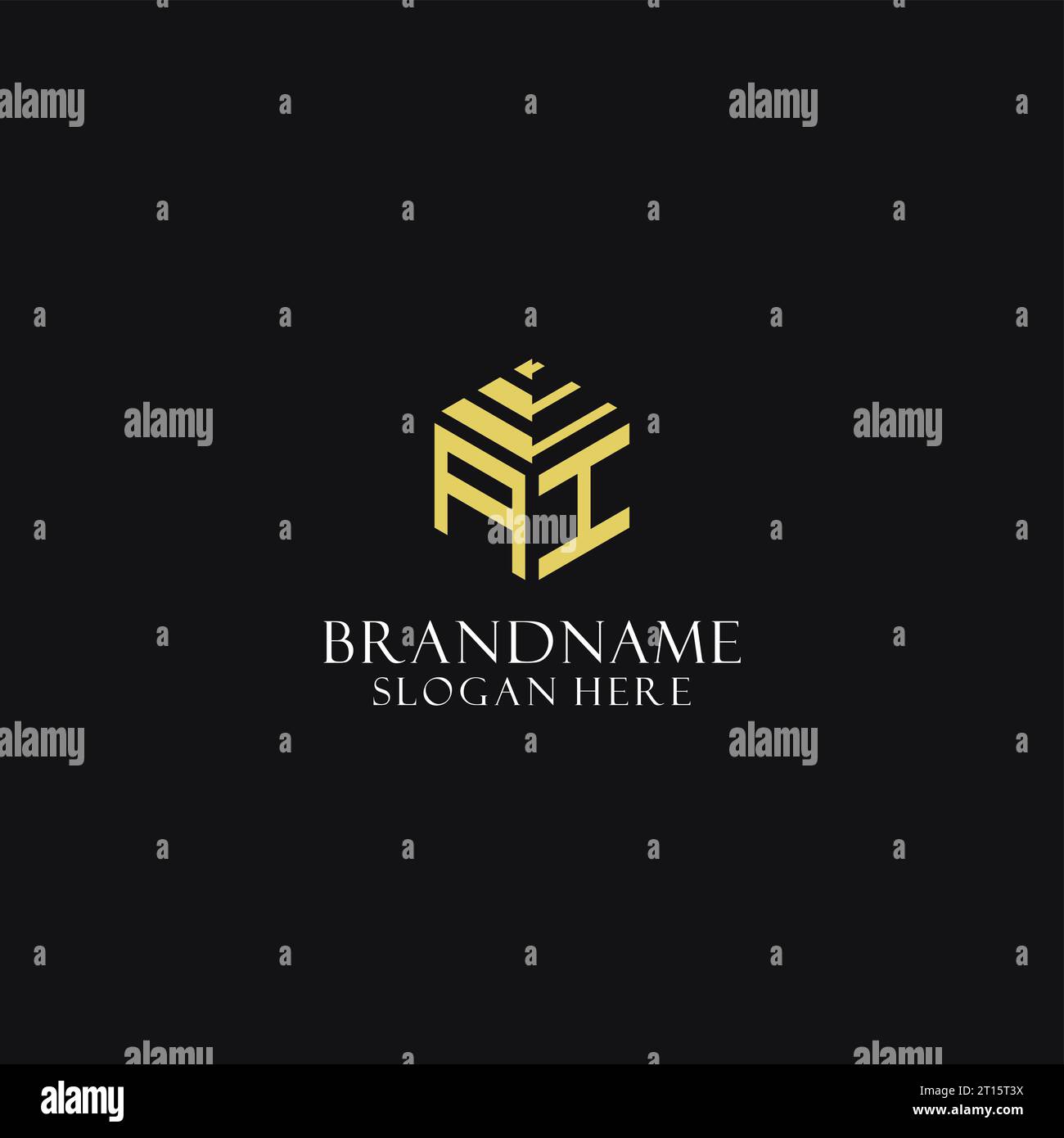 AI initial monogram with hexagon shape logo, creative geometric logo ...