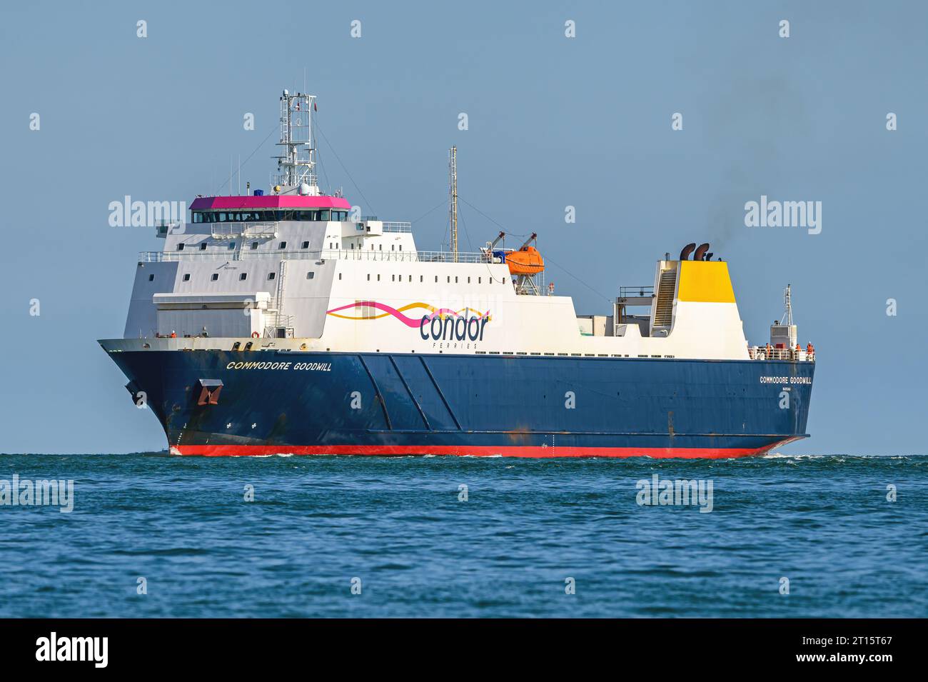 Commodore Goodwill is a RO-RO ferry operated by Condor Ferries between Portsmouth and the Channel Islands - September 2023. Stock Photo