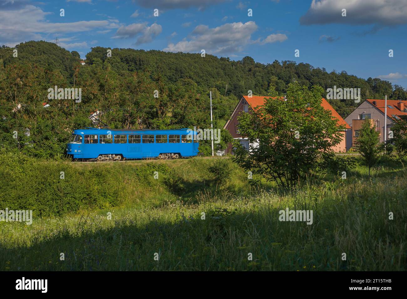 19.07.2020. Croatia, Zagreb, Gracansko Dolje. Tatra on the northern part of Zagrebian tram network. Stock Photo
