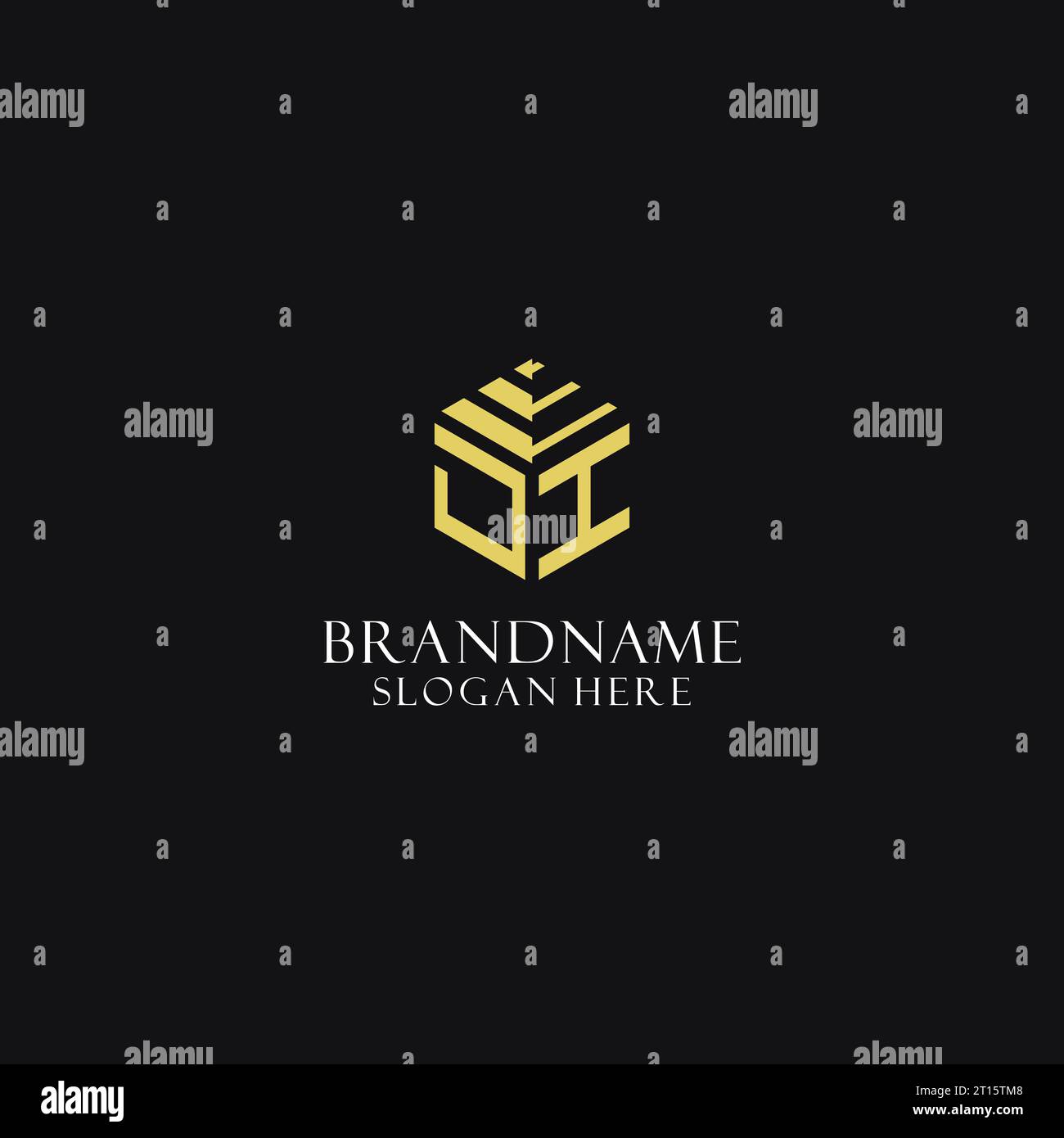 JI initial monogram with hexagon shape logo, creative geometric logo ...