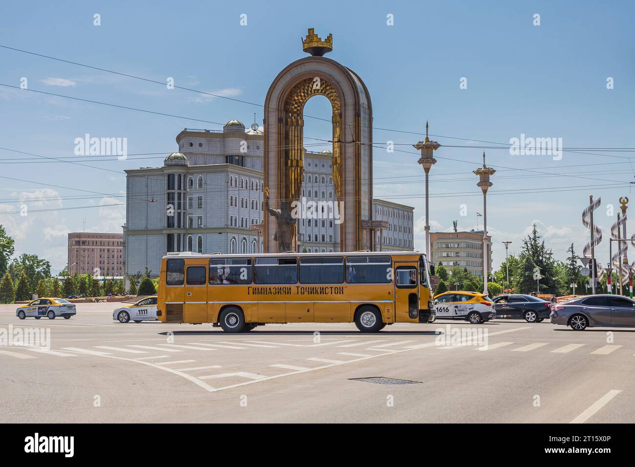 5.05.2022. Tajikistan, Dushanbe. The one and only Ikarus in the capital city of Tajikistan belongs to Tajikistan High School. Stock Photo