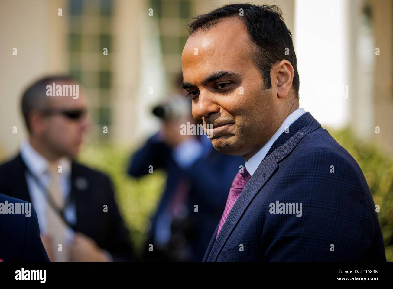 Washington, United States. 11th Oct, 2023. Rohit Chopra, Director of the Consumer Financial Protection Bureau (CFPB), attends remarks by President Joe Biden in the Rose Garden at the White House on Wednesday, October 11, 2023 in Washington, DC The President is announcing new actions that the administration is taking to protect consumers from hidden junk fees. Photo by Samuel Corum/UPI Credit: UPI/Alamy Live News Stock Photo