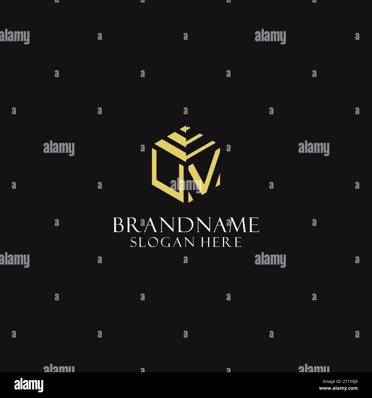 UV initial monogram with hexagon shape logo, creative geometric logo ...