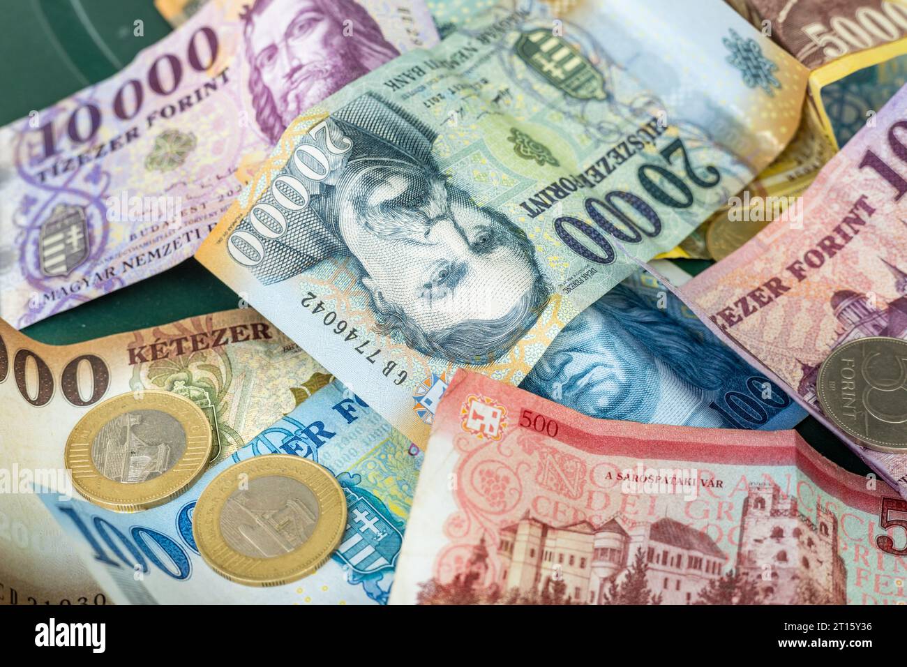 Hungarian forints, Hungary money, banknotes and coins, financial and economic concept Stock Photo