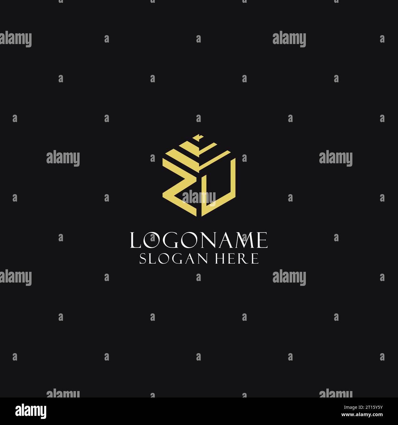 ZU initial monogram with hexagon shape logo, creative geometric logo ...