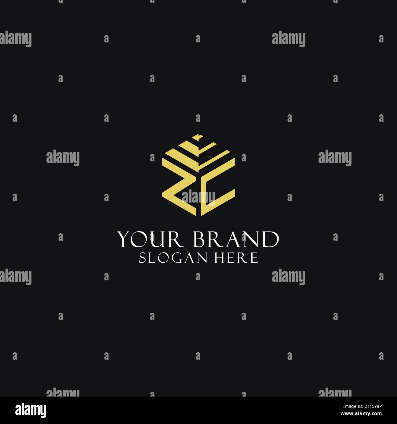 ZC initial monogram with hexagon shape logo, creative geometric logo ...