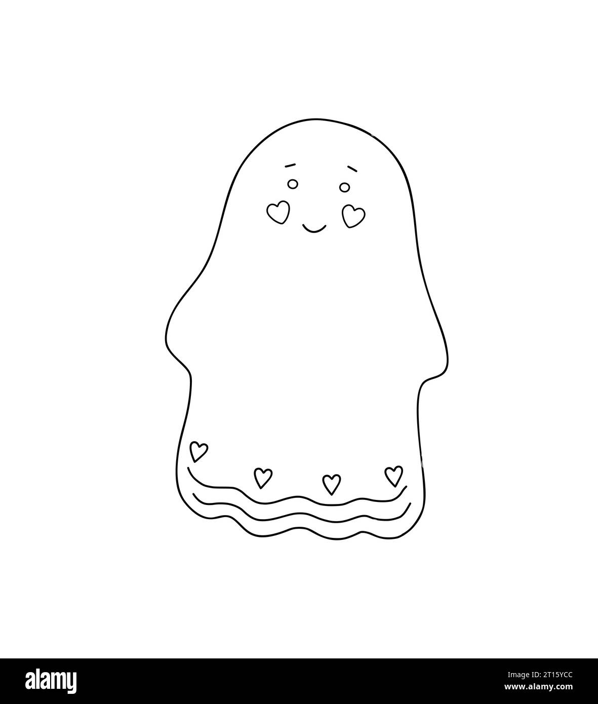 Little cute outline ghost with face emotions vector illustration doodle spooky simple fancy character for Halloween holiday celebrations, banner, fairy tale character decor Stock Vector