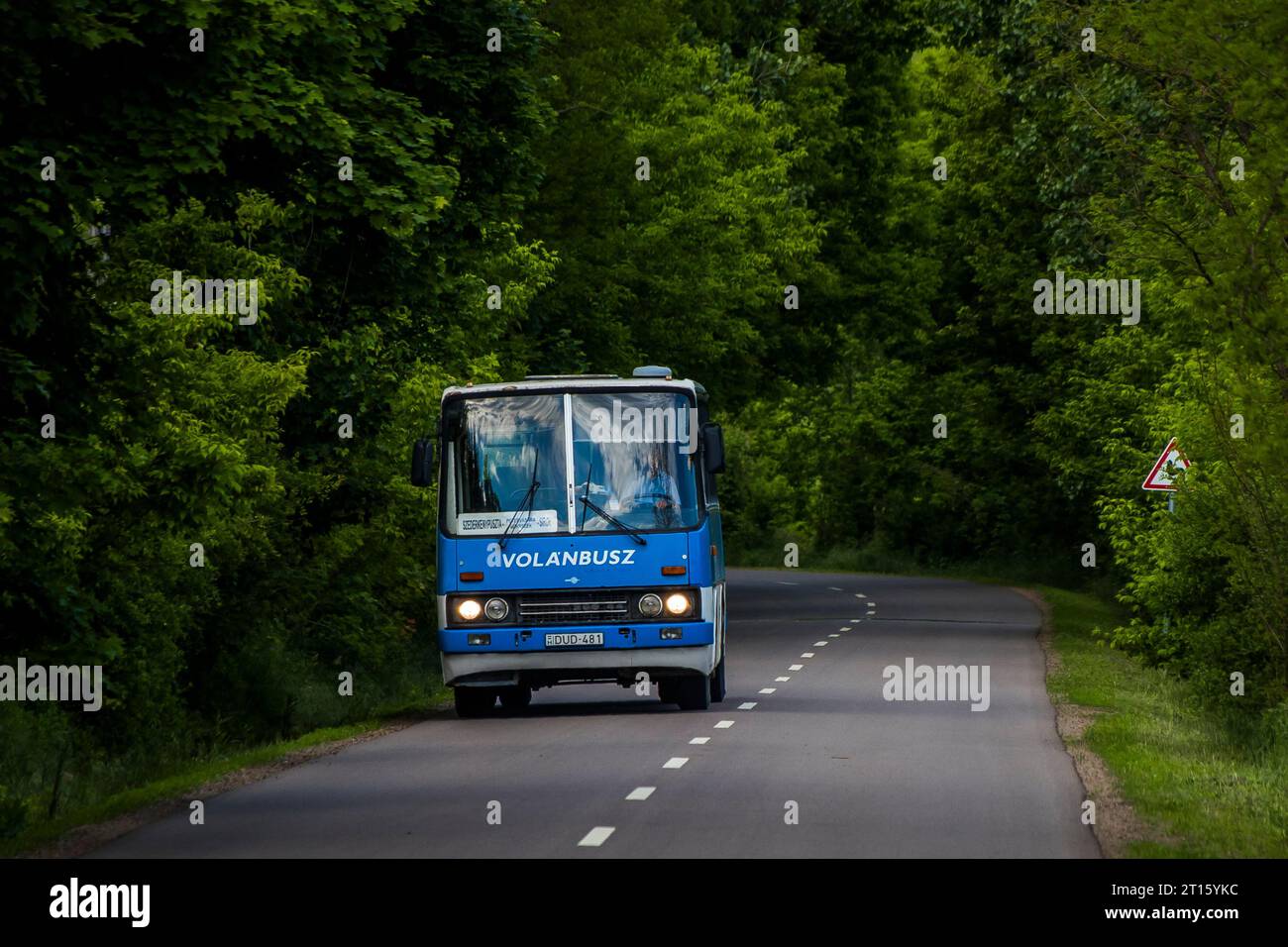2.06.2021. Hungary, between Terpes and Bukkszek. One of plenty Ikarus 256 in Eger assigned to local routes around Petervasara. Stock Photo