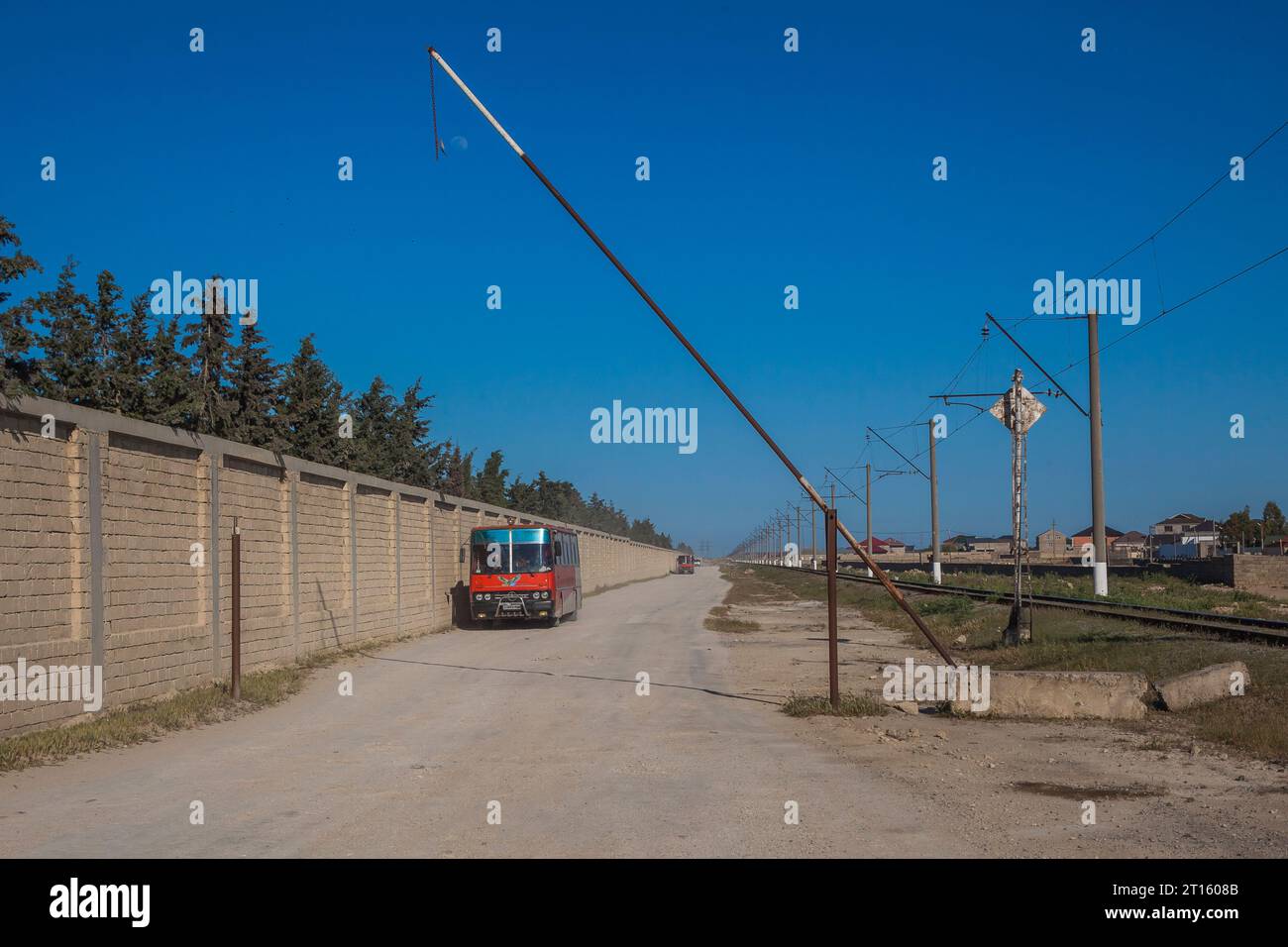 2.05.2023. Azerbaijan, near Bine. Ikarus 250 leaving greenhose. Stock Photo