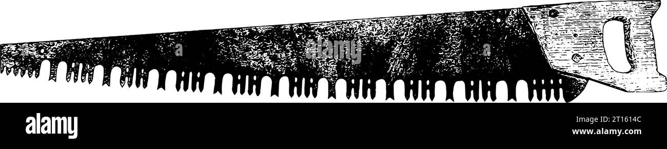 Old rusty hand saw vector illustration in black, isolated Stock Vector