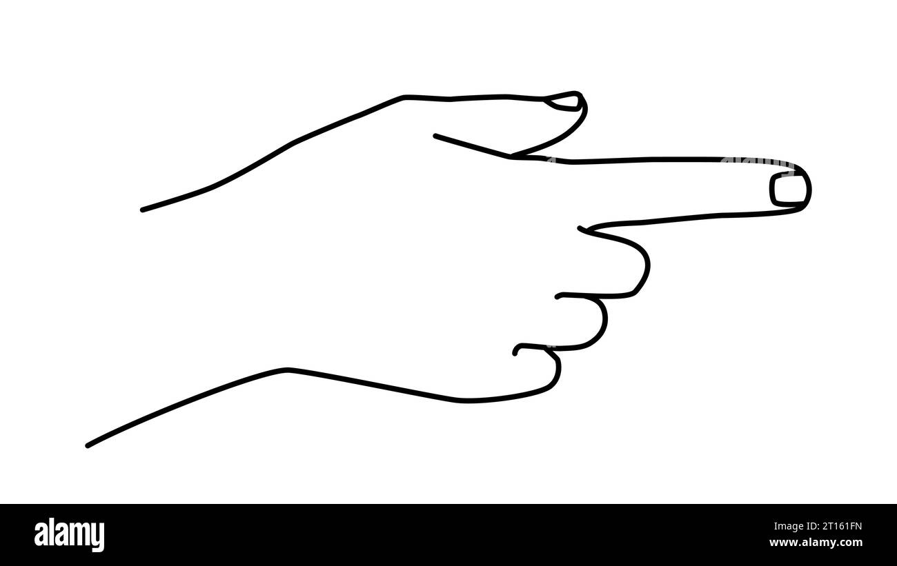 Hand drawn outline lineart hand doodle. Pushing a button gesture. Thin line style vector illustration, isolated on white background Stock Vector