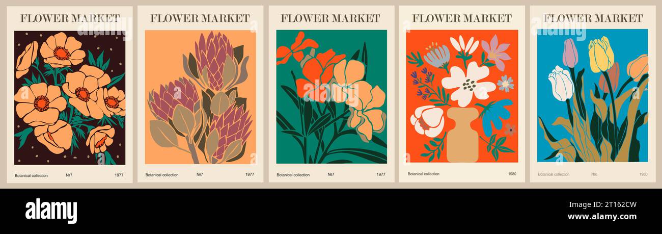 Set of abstract Flower Market posters vector art Stock Vector Image ...