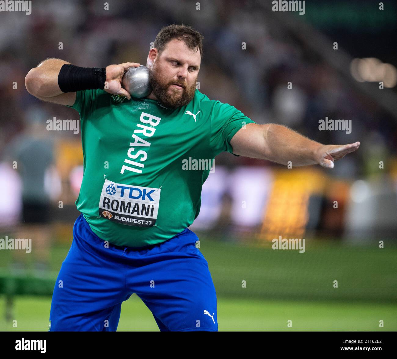 Darlan Romani of Brazil competing in the men’s shot put final at the