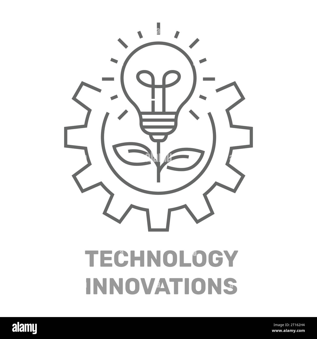 Vector technology innovations concept in line style. Light bulb is growing and wheel gear. Innovation in technologies idea concept. Technology Stock Vector
