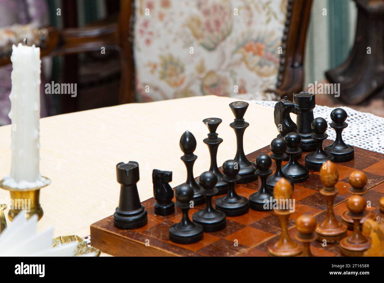wooden chess pieces are in the interior Stock Photo - Alamy