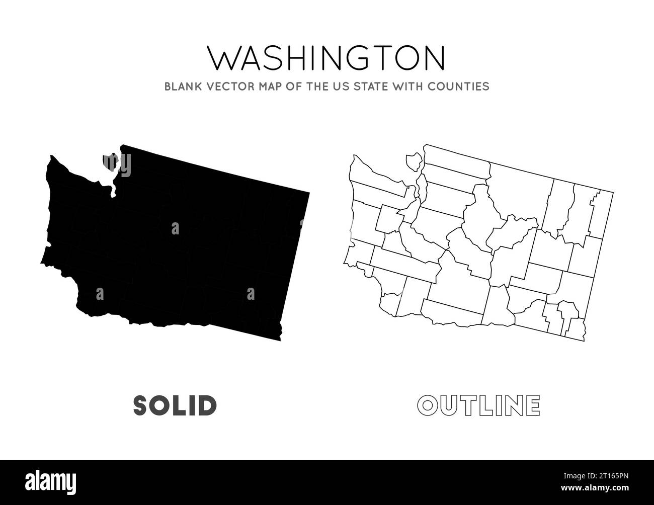 Washington map. Blank vector map of the Us State with counties. Borders of Washington for your