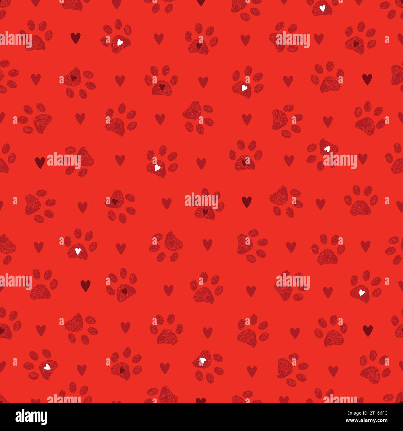 Red colored paw prints seamless pattern Stock Vector